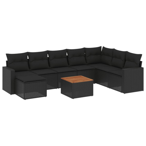 9 pcs conjunto de sofás p/ jardim c/ almofadões vime PE preto M 2