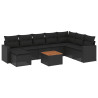 Set de sofás de jardín 8 piezas y cojines ratán sintético negro 2