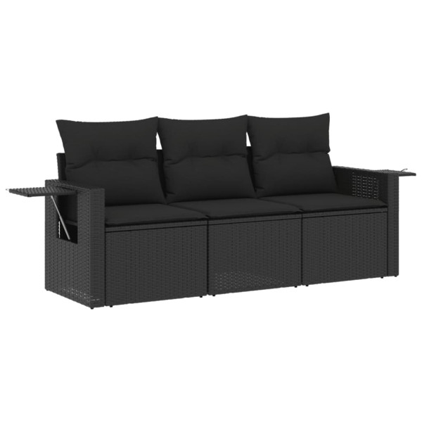 3 pcs conjunto sofás de jardim com almofadões vime PE preto M 2