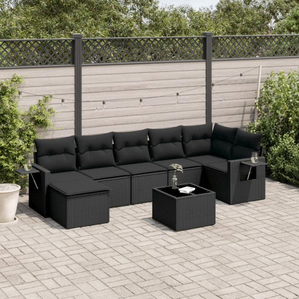8 pcs conjunto sofás de jardim com almofadões vime PE preto D