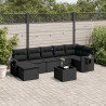 Set de sofás de jardín 8 piezas y cojines ratán sintético negro 1