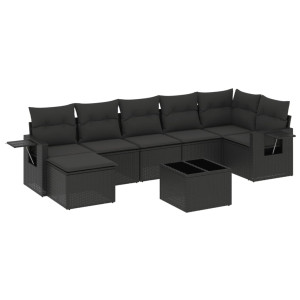 8 pcs conjunto sofás de jardim com almofadões vime PE preto H