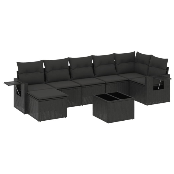 Set de sofás de jardín 8 piezas y cojines ratán sintético negro M 2
