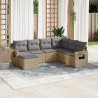 7 pcs conjunto de sofás p/ jardim com almofadões vime PE bege 1