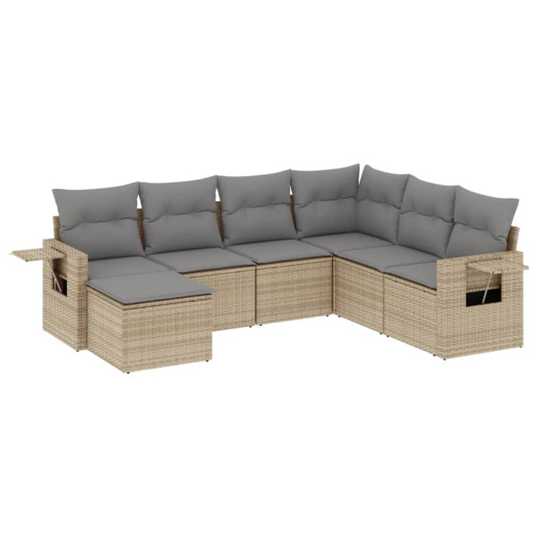 7 pcs conjunto de sofás p/ jardim com almofadões vime PE bege M 2