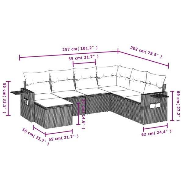 Set sofás de jardín 7 piezas y cojines ratán sintético beige M 3