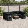 10 pcs conjunto sofás de jardim c/ almofadões vime PE preto 1