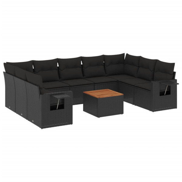 10 pcs conjunto sofás de jardim c/ almofadões vime PE preto M 2