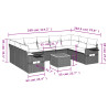 10 pcs conjunto sofás de jardim c/ almofadões vime PE preto 3