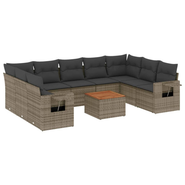 10 pcs conjunto sofás de jardim c/ almofadões vime PE cinzento M 2