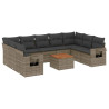 10 pcs conjunto sofás de jardim c/ almofadões vime PE cinzento 2
