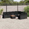 10 pcs conjunto sofás de jardim c/ almofadões vime PE preto 1