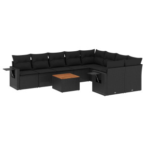 10 pcs conjunto sofás de jardim c/ almofadões vime PE preto H