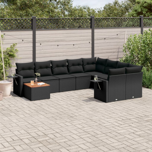 Set de sofás de jardín 10 pzas cojines ratán sintético negro D