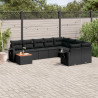 10 pcs conjunto sofás de jardim c/ almofadões vime PE preto 1