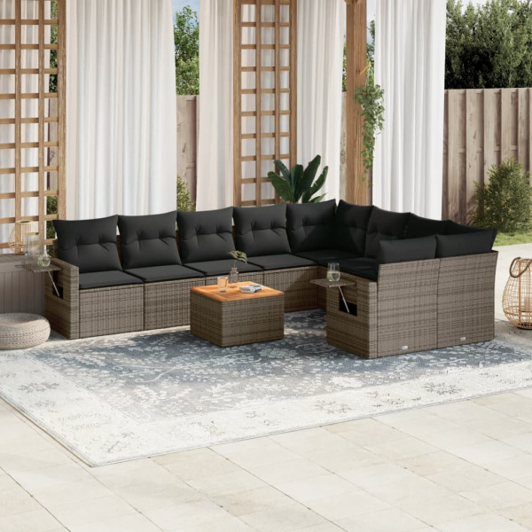 Set de sofás de jardín 10 pzas con cojines ratán sintético gris D