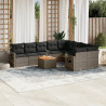 10 pcs conjunto sofás de jardim c/ almofadões vime PE cinzento 1