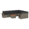 10 pcs conjunto sofás de jardim c/ almofadões vime PE cinzento 2