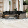10 pcs conjunto sofás de jardim c/ almofadões vime PE cinzento 1