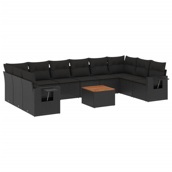 Set de sofás de jardín 11 pzas y cojines ratán sintético negro M 2