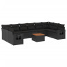 11 pcs conjunto sofás de jardim c/ almofadões vime PE preto 2