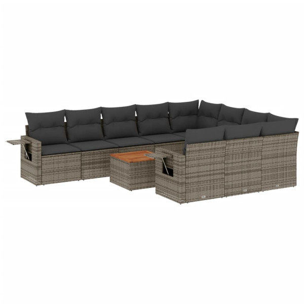 11 pcs conjunto sofás de jardim c/ almofadões vime PE cinzento M 2