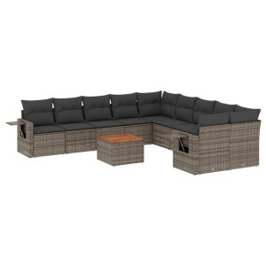 11 pcs conjunto sofás de jardim c/ almofadões vime PE cinzento H