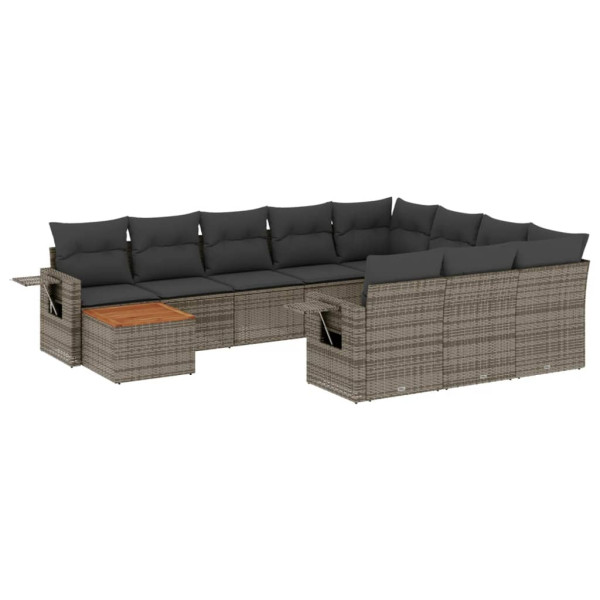 11 pcs conjunto sofás de jardim c/ almofadões vime PE cinzento M 2