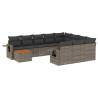 11 pcs conjunto sofás de jardim c/ almofadões vime PE cinzento 2