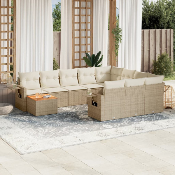 11 pcs conjunto sofás de jardim c/ almofadões vime PE bege D