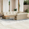 11 pcs conjunto sofás de jardim c/ almofadões vime PE bege 1