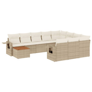 11 pcs conjunto sofás de jardim c/ almofadões vime PE bege H