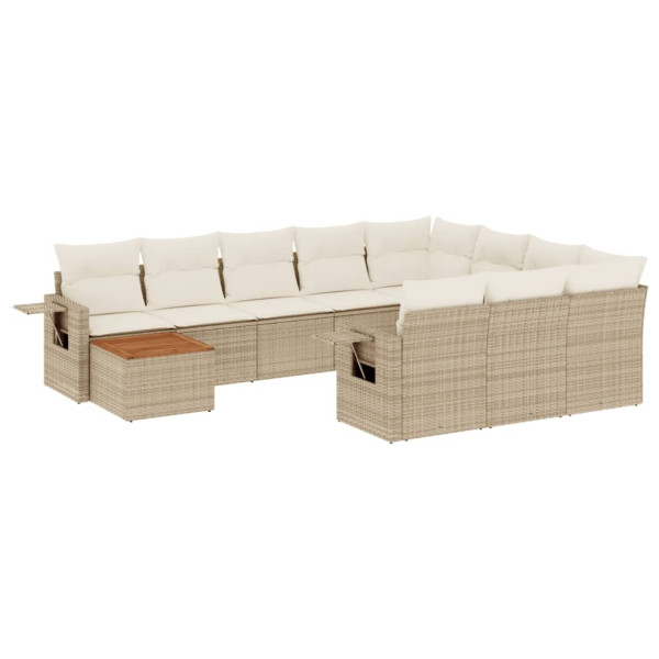 Set de sofás de jardín 11pzas con cojines ratán sintético beige M 2