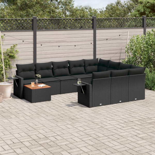 11 pcs conjunto sofás de jardim c/ almofadões vime PE preto D
