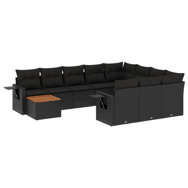 Set de sofás de jardín 11 pzas y cojines ratán sintético negro M 2