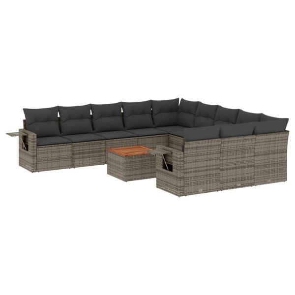 12 pcs conjunto de sofás jardim c/ almofadões vime PE cinzento M 2