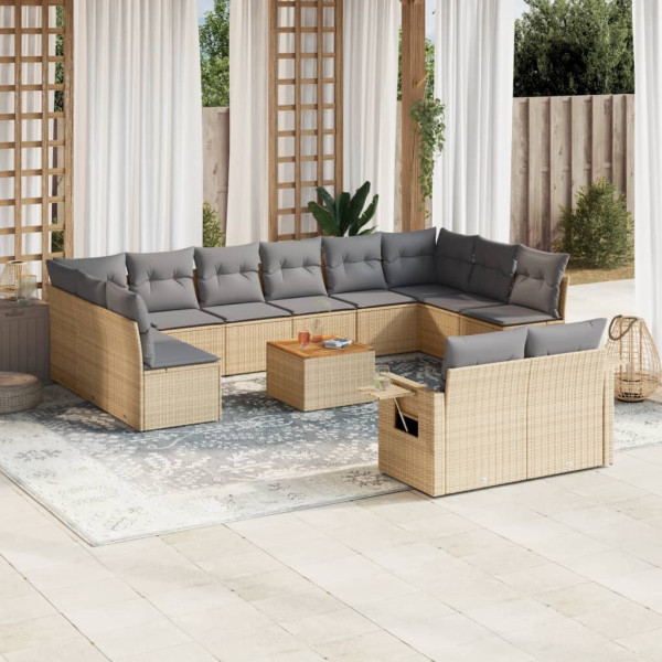 Juego de sofás jardín con cojines beige mezcla 13 pzas ratán PE D