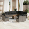 13 pcs conjunto sofás p/ jardim c/ almofadões vime PE cinzento 1