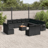 Set sofás de jardín 14 pzas con cojines ratán sintético negro 1