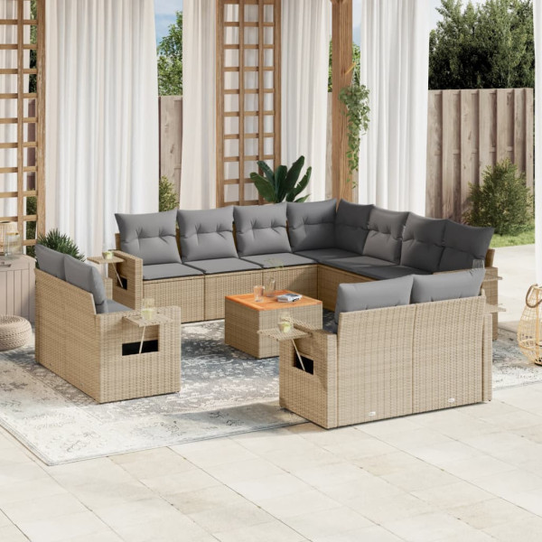 Juego de sofás jardín con cojines beige mezcla 12 pzas ratán PE D