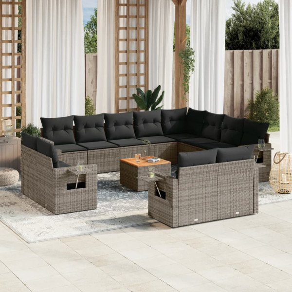 Set sofás de jardín con cojines 13 piezas ratán sintético gris D