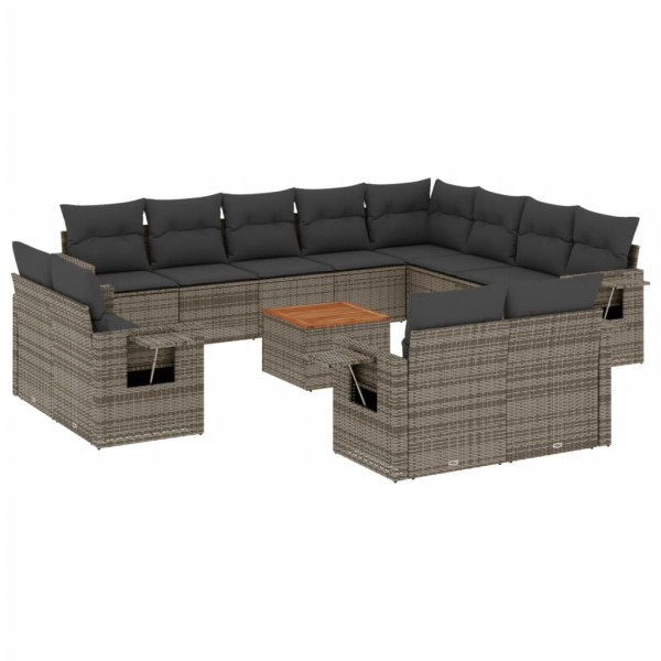 13 pcs conjunto sofás p/ jardim c/ almofadões vime PE cinzento M 2