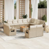 13 pcs conjunto de sofás p/ jardim com almofadões vime PE bege 1