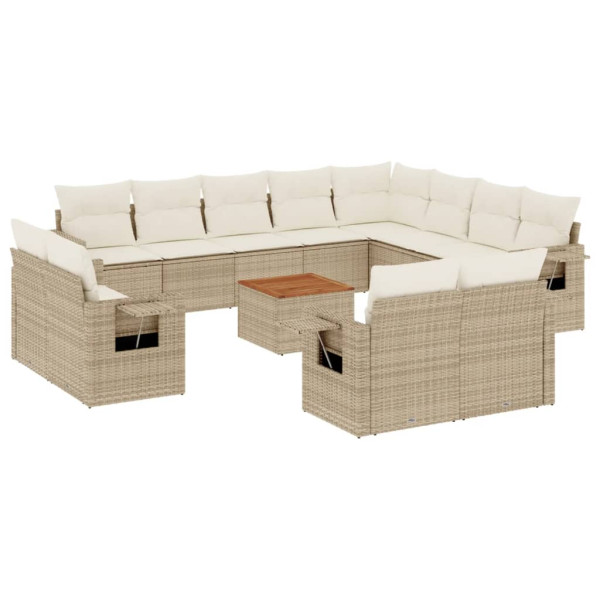 13 pcs conjunto de sofás p/ jardim com almofadões vime PE bege M 2