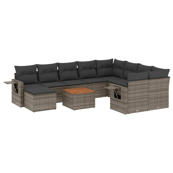 11 pcs conjunto sofás de jardim c/ almofadões vime PE cinzento M 2