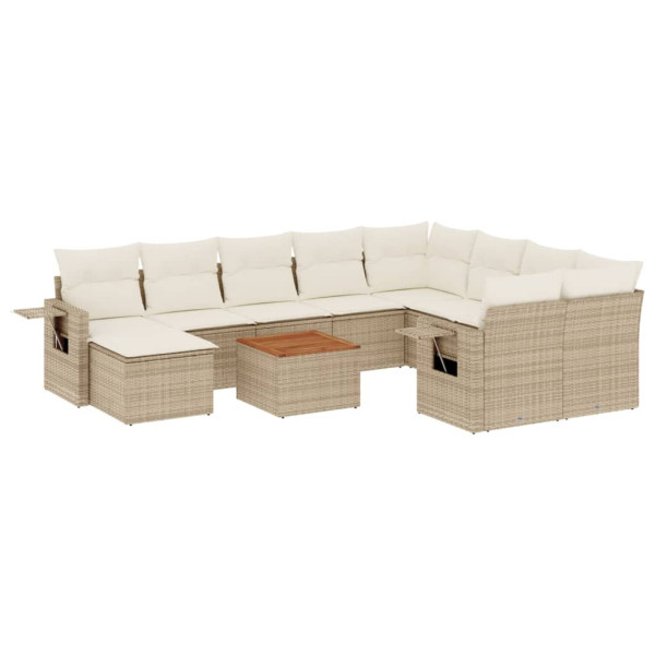 11 pcs conjunto sofás de jardim c/ almofadões vime PE bege M 2