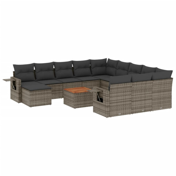 13 pcs conjunto sofás p/ jardim c/ almofadões vime PE cinzento M 2