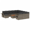 13 pcs conjunto sofás p/ jardim c/ almofadões vime PE cinzento 2