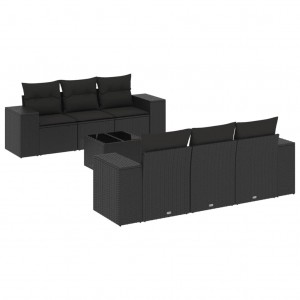 7 pcs conjunto de sofás p/ jardim c/ almofadões vime PE preto H
