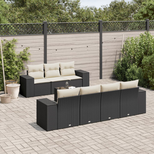 Set de sofás de jardín 8 piezas y cojines ratán sintético negro D